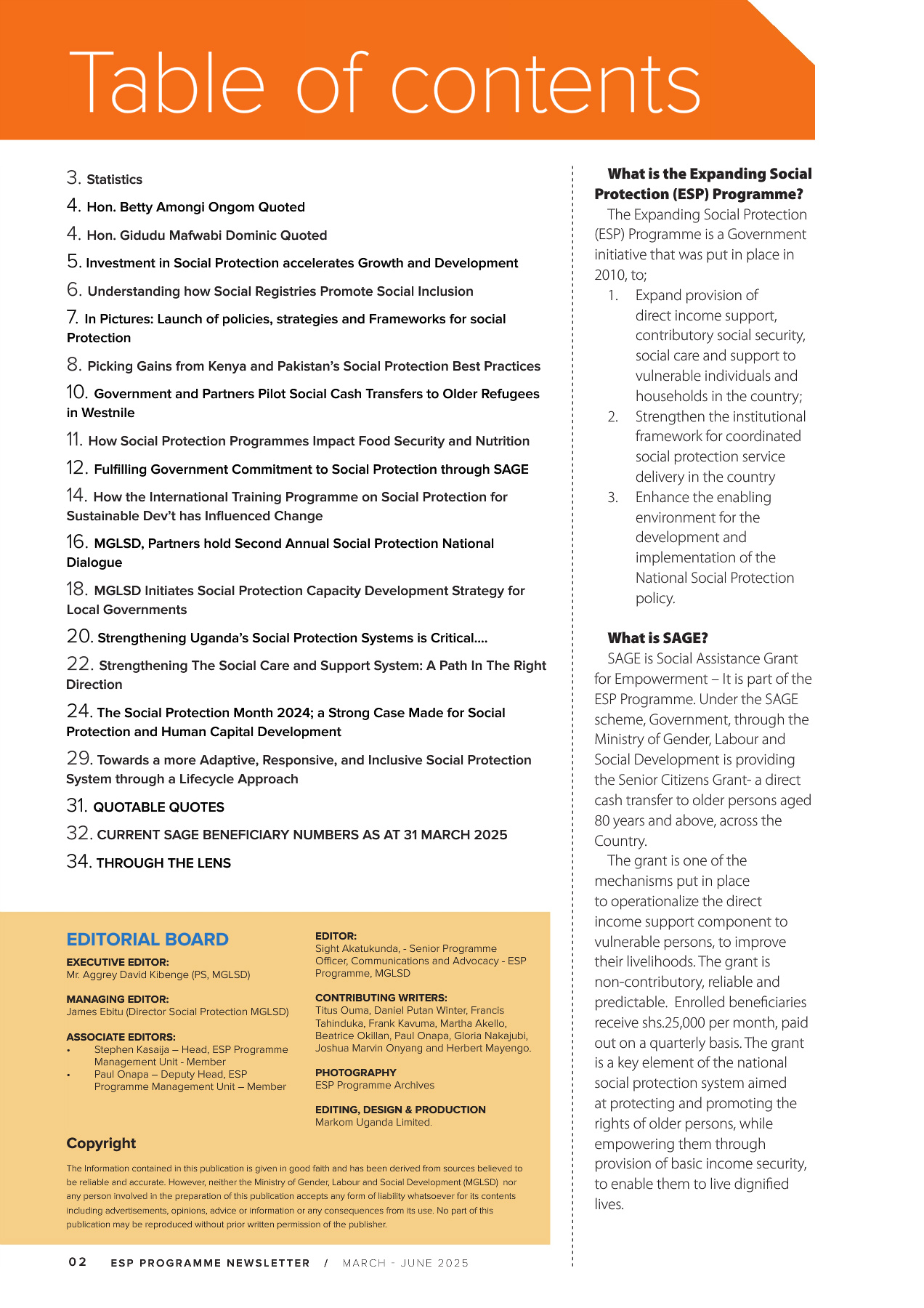 Expanding Social Protection (ESP) Programme - Newsletter